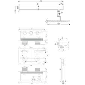 BrauerCarving 5-GG-184 thermostatic flush-mounted rain shower with push buttons SET 49 gold brushed PVD