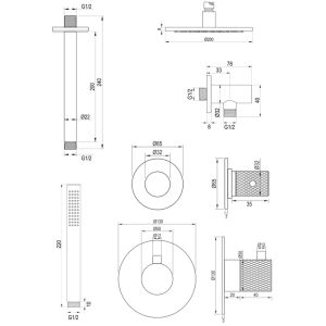 Brauer Carving 5-GK-101 thermostatische Unterputz-Regenbrause SET 05 Kupfer gebürstet PVD