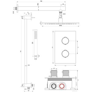 Brauer Carving 5-GK-134 thermostatic concealed rain shower 3-way diverter SET 38 copper brushed PVD