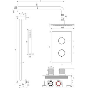Brauer Carving 5-GK-135 thermostatic concealed rain shower 3-way diverter SET 39 copper brushed PVD