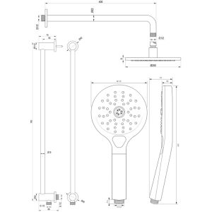 BrauerCarving 5-GK-204 thermostatic concealed rain shower with push buttons SET 69 copper brushed PVD