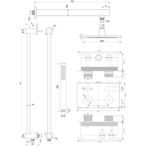 Brauer Carving 5-GM-196 thermostatic concealed rain shower with push buttons SET 61 gunmetal brushed PVD