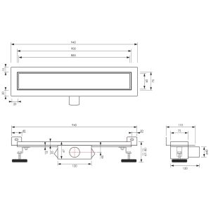 Brauer DR-MRFW90GM Duschrinn mit Multifunktions Abdeckung und Flansch für Wandmontage 7 x 90cm gunmetal gebürstet PVD