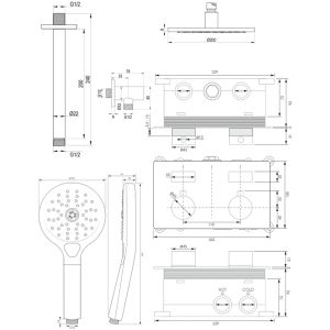Brauer Edition 5-GG-170 thermostatic concealed rain shower with push buttons SET 59 gold brushed PVD