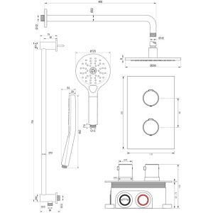 Brauer Edition 5-GM-068 thermostatic concealed rain shower 3-way diverter SET 45 gunmetal brushed PVD