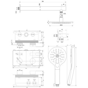 Brauer Edition 5-GM-166 thermostatic concealed rain shower with push buttons SET 55 gunmetal brushed PVD