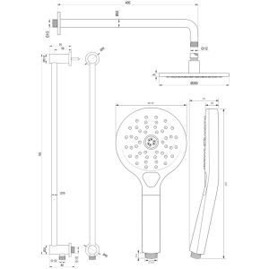 Brauer Edition 5-NG-180 thermostatic concealed rain shower with push buttons SET 69 brushed stainless steel PVD