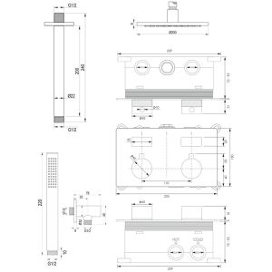 Brauer Edition 5-S-164 thermostatic concealed rain shower with push buttons SET 53 matt black