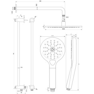 Brauer Edition 5-S-181 thermostatic concealed rain shower with push buttons SET 70 matt black
