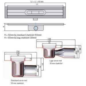 ACO ShowerDrain C 408714 douchegoot met vloerflens 58,5cm zijuitloop