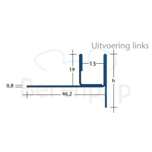 Blanke Aqua Keil Glas 1932840098L glas afsluitprofiel 980x34mm links RVS verchroomd