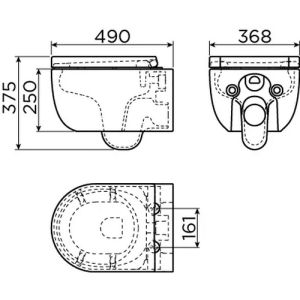 Clou Hängematte CL040108021 Randlose 49cm wandhängende Toilette mit WC-Sitze mattschwarz