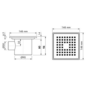 Easy Drain Aqua Plus Quattro AQUA+15X15FT50 doucheput 15x15cm zijuitloop