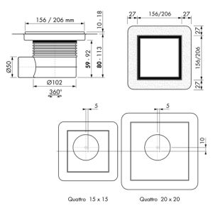 Easy Drain Aqua Plus Quattro Tegel AQUA+20X20MSIT doucheput 20x20cm zijuitloop