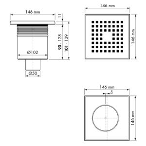 Easy Drain Aqua Quattro AQUA15X15MSI3 doucheput 15x15cm onderuitloop