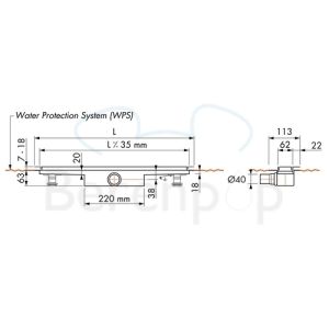 Easy Drain Compact 30 TAF Wall EDCOMTAFW180030 douchegoot 180cm zijuitloop