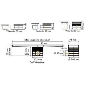 Easy Drain EDMI1200 Multi drain channel 120x9.8x2cm side spout 80-110mm stainless steel (without grate) (OUTLET)