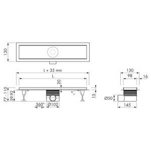 Easy Drain Multi Inbouwdeel EDMIPR600 douchegoot met flens 60cm zijuitloop (zonder rooster)