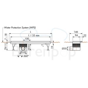 Easy Drain Multi TAF Wall EDMTAFW1500 douchegoot 150cm zijuitloop