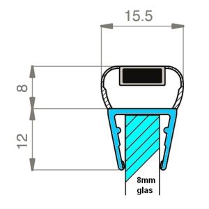 Exa-Lent Universal sample piece of shower rubber type DS22 - 2cm length and suitable for glass thickness 8mm - magnet straight