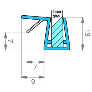 Exa-Lent Universal sample piece of shower rubber type DS46 - 2cm length and suitable for glass thickness 6mm - stop profile 1 flap