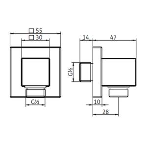 HSK Shower & Co! 1140013 haakse aansluiting rechthoekig chroom