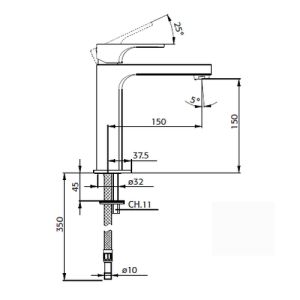 Pure Aragon AR5102 Waschbeckenarmatur 150mm hoch chrom
