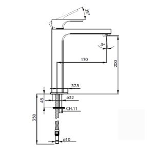 Pure Waschbeckenarmatur Aragon AR5103 200mm hoch chrom