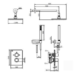 Pure Aragon AR5120 Dusche Einbauset mit Thermostat Chrom