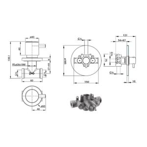 Pure Duero DU5431-IN Dusche Einbauset mit Thermostat und 2 Eckventile inox
