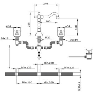 Pure Waschbeckenarmatur Melrose ME5821 3-Loch Chrom