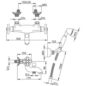 Pure Melrose ME5832 bad thermostaatkraan met handdoucheset chroom