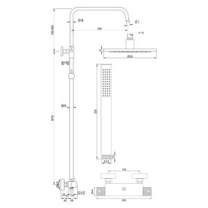 Brauer Carving 5-GG-087-1 surface-mounted thermostatic rain shower SET 01 gold brushed PVD