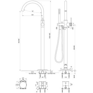 Brauer Carving 5-NG-084-1 vrijstaande badmengkraan SET 01 RVS geborsteld PVD