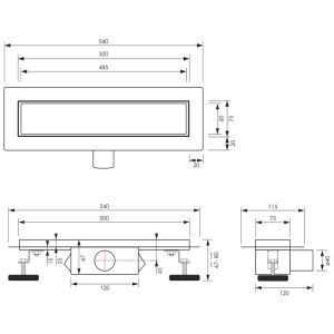 Brauer DR-MRF50NG douchegoot met multifunctioneel rooster en flens 7 x 50cm RVS geborsteld
