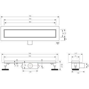 Brauer DR-MRF90GK douchegoot met multifunctioneel rooster en flens 7 x 90cm koper geborsteld PVD