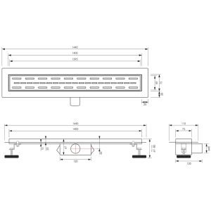 Brauer DR-SRF140NG Duschrinn mit Standard Abdeckung und Flansch 7 x 140cm aus Edelstahl gebürstet