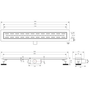 Brauer DR-SRF180S douchegoot met standaard rooster en flens 7 x 180cm mat zwart