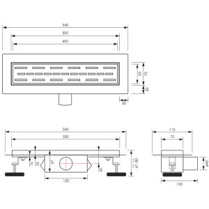 Brauer DR-SRF50S douchegoot met standaard rooster en flens 7 x 50cm mat zwart