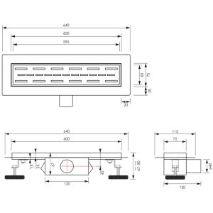Brauer DR-SRF60NG douchegoot met standaard rooster en flens 7 x 60cm RVS geborsteld