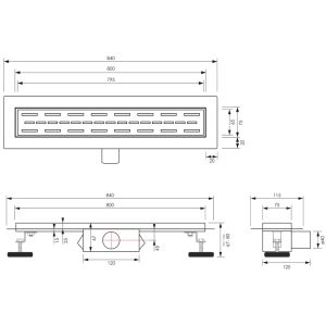 Brauer DR-SRF80NG douchegoot met standaard rooster en flens 7 x 80cm RVS geborsteld
