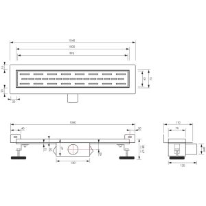 Brauer DR-SRFW100S douchegoot met standaard rooster en flens voor wandmontage 7 x 100cm mat zwart