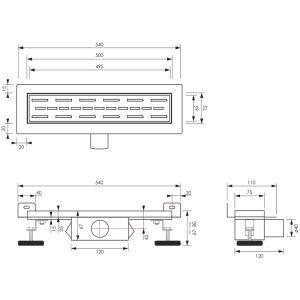 Brauer DR-SRFW50NG douchegoot met standaard rooster en flens voor wandmontage 7 x 50cm RVS geborsteld