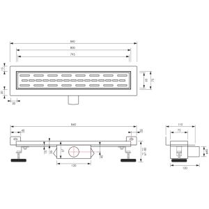 Brauer DR-SRFW80NG douchegoot met standaard rooster en flens voor wandmontage 7 x 80cm RVS geborsteld