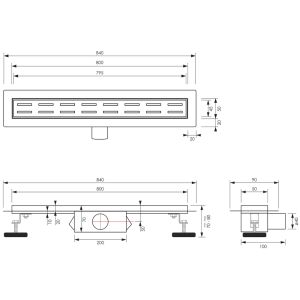 Brauer DR-SSRF80NG douchegoot Small met standaard rooster en flens 5 x 80cm RVS geborsteld