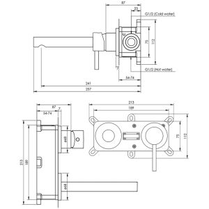 Brauer Edition 5-GG-004-S4-65 inbouw wastafelmengkraan met rechte uitloop en rozetten model D1 goud geborsteld PVD