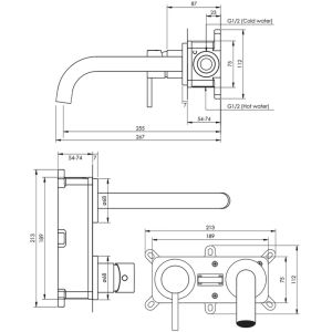 Brauer Edition 5-GK-083 inbouw wastafelmengkraan met gebogen uitloop en rozetten model A2 koper geborsteld PVD