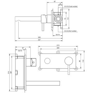 Brauer Edition 5-NG-004-S1 Unterputz-Waschtischbatterie mit geradem Auslauf und Abdeckplatte Modell E1 Edelstahl gebürstet PVD