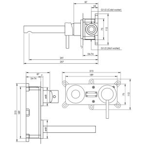 Brauer Abdeckplatten Edition 5-NG-004-S5-65 Unterputz-Waschtischbatterie mit geradem Auslauf und Modell B1 Edelstahl gebürstet PVD