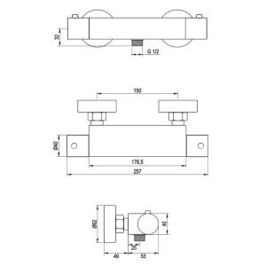 Brauer Edition 5-NG-044 surface-mounted shower thermostat valve stainless steel brushed PVD